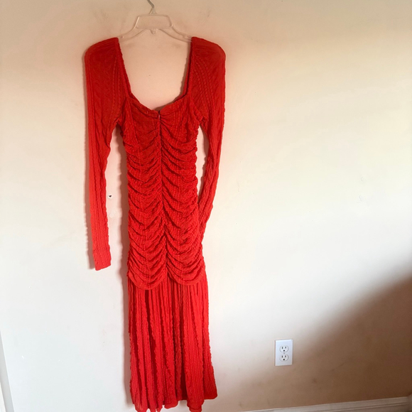 Ganni Orange Ruched stretch-cloqué midi dress size 36 US 4 $475 - Picture 13 of 16